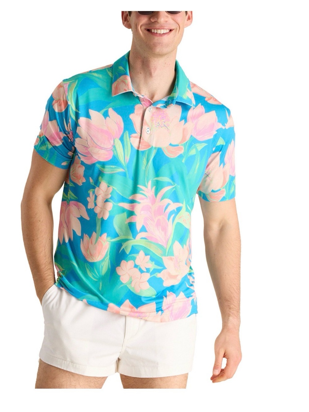 Chubbies Men's Floral Polo in Turquoise & Pink